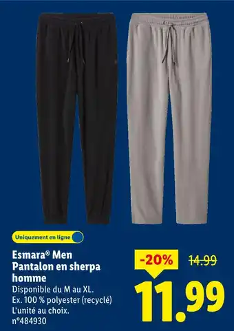 Lidl Esmara men pantalon en sherpa homme offre