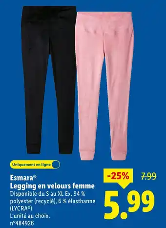Lidl Esmara legging en velours femme offre