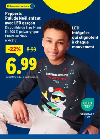 Lidl Pepperts pull de noël enfant avec led garçon offre