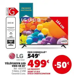 Super U Lg téléviseur led uhd 4k 65 offre