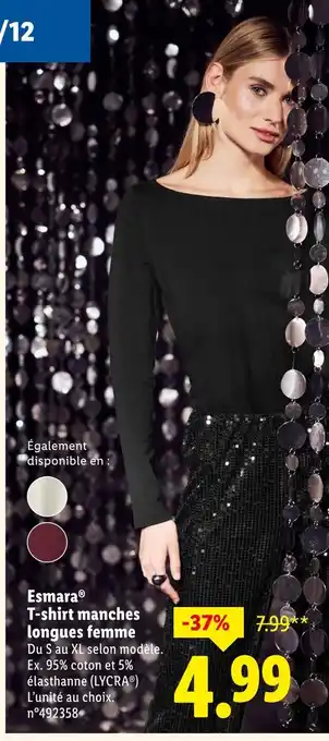 Lidl Esmara t-shirt manches longues femme offre