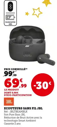 Super U Jbl ecouteurs sans fil offre