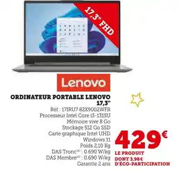 Super U Lenovo ordinateur portable 17,3 offre