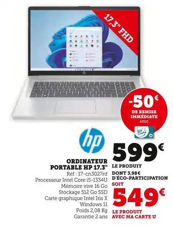 Super U Hp ordinateur portable 17.3 offre