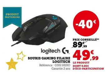 Super U Logitech souris gaming filaire offre