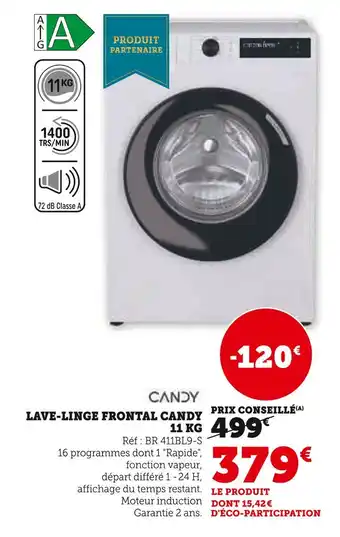 Super U Candy lave-linge frontal 11 kg offre