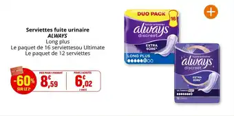 Coccinelle Supermarché Serviettes fuite urinaire always offre