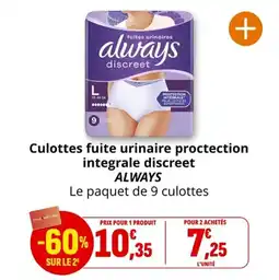 Coccinelle Supermarché Culottes fuite urinaire proctection integrale discreet always offre