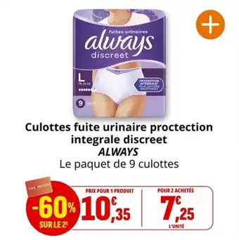 Coccinelle Supermarché Culottes fuite urinaire proctection integrale discreet always offre