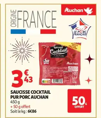 AUCHAN Saucisses cocktail pur porc