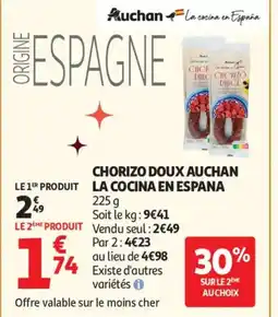 Auchan Supermarché Chorizo doux auchan la cocina en espana offre