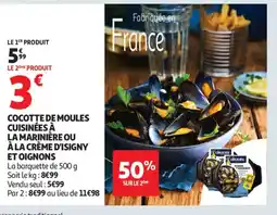 Auchan Supermarché Cocotte de moules cuisinées à la marinière ou à la crème d'isigny et oignons offre