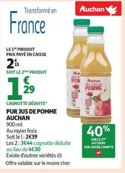 Auchan Supermarché AUCHAN Pur jus de pomme offre