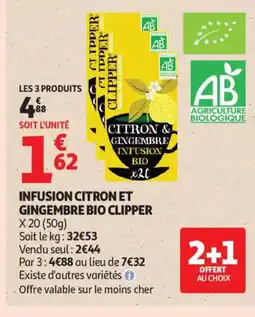 Auchan Supermarché Infusion citron et gingembre bio clipper offre