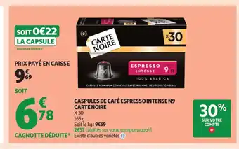 Auchan Supermarché CARTE NOIRE Caspules de café espresso intense n9 offre