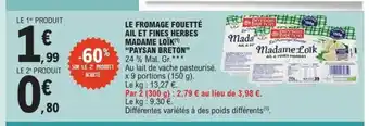 E.Leclerc Express PAYSAN BRETON Le fromage fouetté ail et fines herbes madame loïk offre
