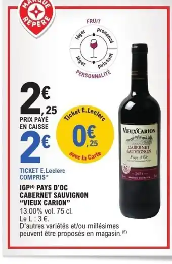 E.Leclerc Express VIEUX CARION Igp pays d'oc cabernet sauvignon offre