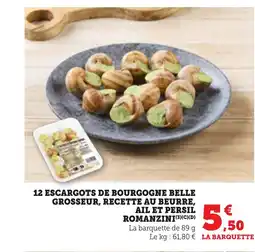 Bi1 12 escargots de bourgogne belle grosseur, recette au beurre, ail et persil romanzini offre