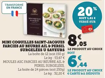 Bi1 Mini coquilles saint-jacques farcies au beurre ail & persil surgelées u saveurs offre