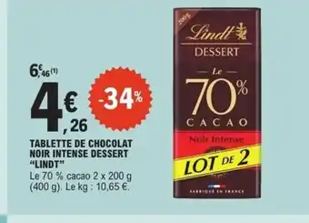 E.Leclerc LINDT Tablette de chocolat noir intense dessert offre