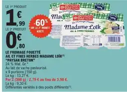 E.Leclerc PAYSAN BRETON Le fromage fouetté ail et fines herbes madame loïk offre