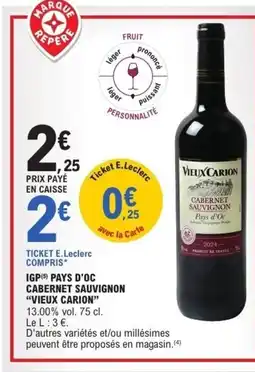E.Leclerc VIEUX CARION Igp pays d'oc cabernet sauvignon offre