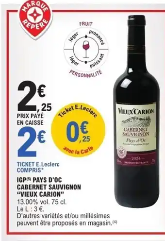 E.Leclerc VIEUX CARION Igp pays d'oc cabernet sauvignon offre