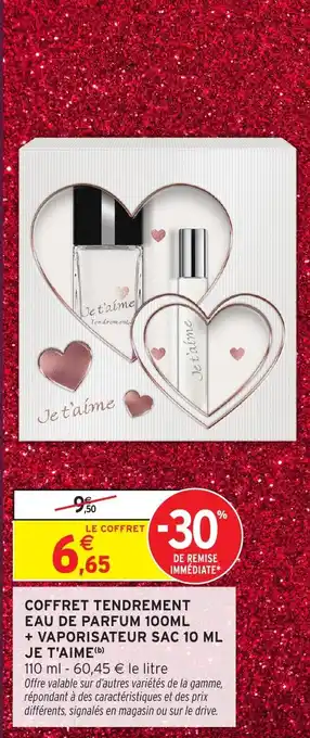 Intermarché Coffret tendrement eau de parfum + vaporisateur sac je t'aime offre