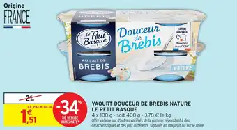Intermarché Yaourt douceur de brebis nature le petit basque offre