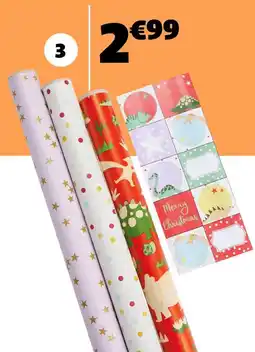 Gifi Kit 3 rouleaux de papier cadeau et 20 stickers offre
