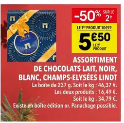 Supeco Lindt assortiment de chocolats lait, noir, blanc, champs-elysées offre