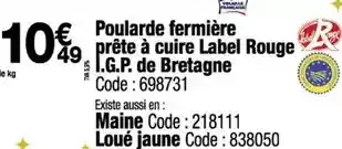 Promocash Label rouge - poularde fermière prête à cuire i.g.p. de bretagne offre