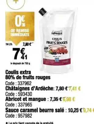 Promocash Coulis extra 80% de fruits rouges offre