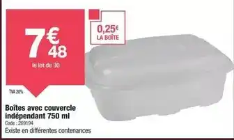 Promocash Boîtes avec couvercle indépendant 750 ml offre