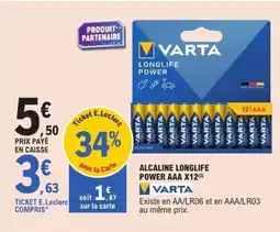 E.Leclerc VARTA Alcaline longlife power aaa x12 offre