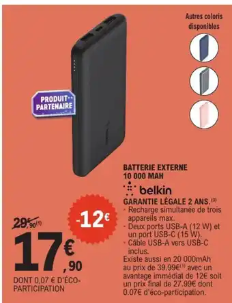 E.Leclerc BELKIN Batterie extreme 10000 mah offre