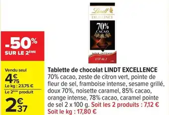 Carrefour Tablette de chocolat lindt excellence offre