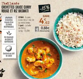 Thiriet Crevettes sauce curry rouge et riz basmati offre