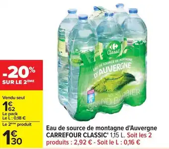 Carrefour Eau de source de montagne d'auvergne carrefour classic' offre
