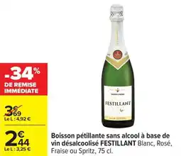 Carrefour Boisson pétillante sans alcool à base de vin désalcoolisé festillant offre