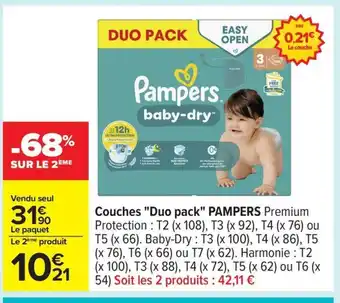 Carrefour PAMPERS Couches Duo pack offre