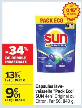 Carrefour SUN Capsules lave- vaisselle Pack Eco offre