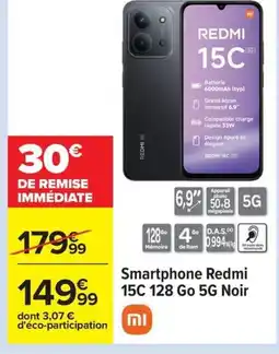 Carrefour Smartphone Redmi 15C 128 Go 5G Noir offre