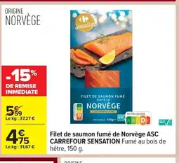 Carrefour CARREFOUR SENSATION Filet de saumon fumé de Norvège ASC offre