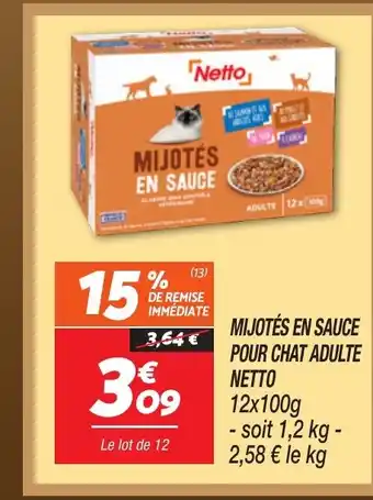 Netto NETTO Mijotés en sauce pour chat adulte offre