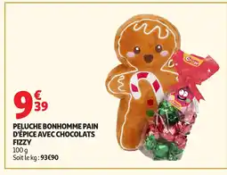 Auchan FIZZY Peluche bonhomme pain d'épice avec chocolats offre