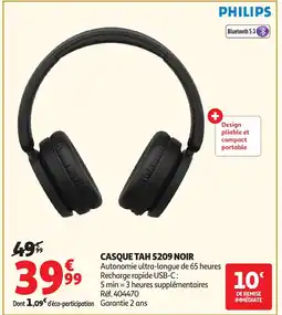 Auchan PHILIPS Casque tah 5209 noir offre
