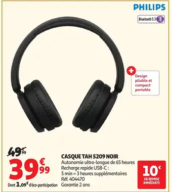 Auchan PHILIPS Casque tah 5209 noir offre