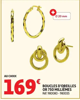 Auchan Boucles d'oreilles or 750 millièmes offre