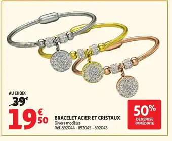 Auchan Bracelet acier et cristaux offre